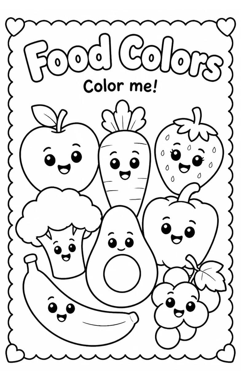 Food Colors Coloring Page — free printable Kindergarten Art worksheet