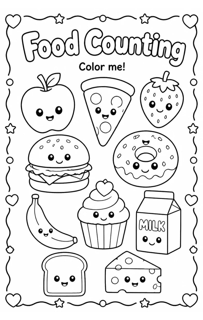 Food Counting Coloring Page