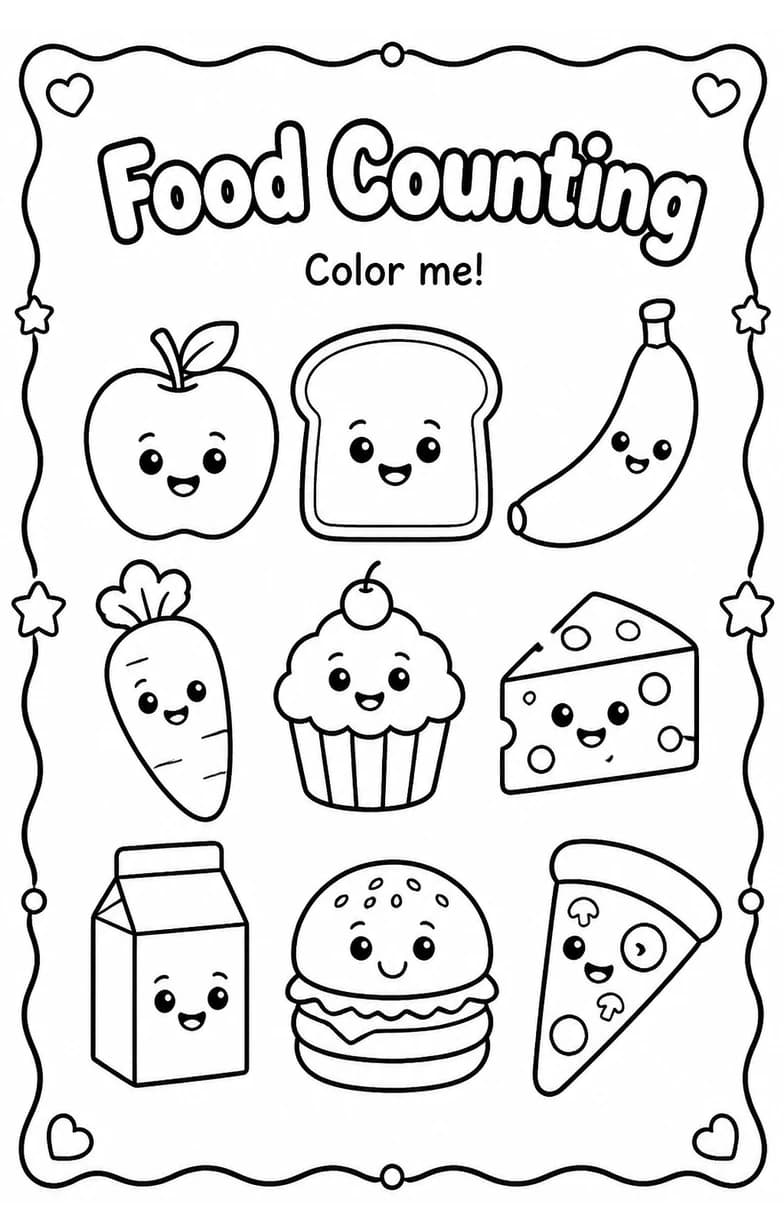 Food Counting Coloring Page