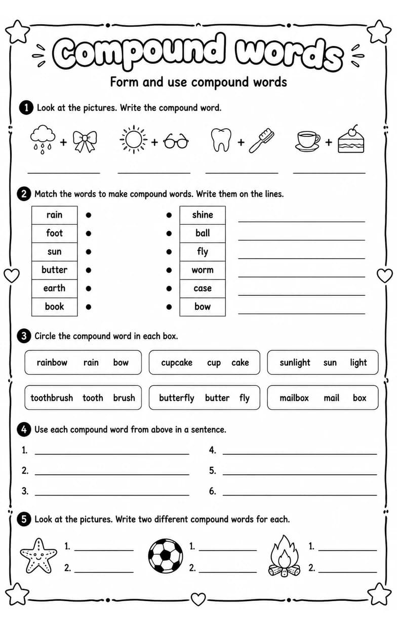 Form and use compound words — free printable Grade 3 English & Reading worksheet