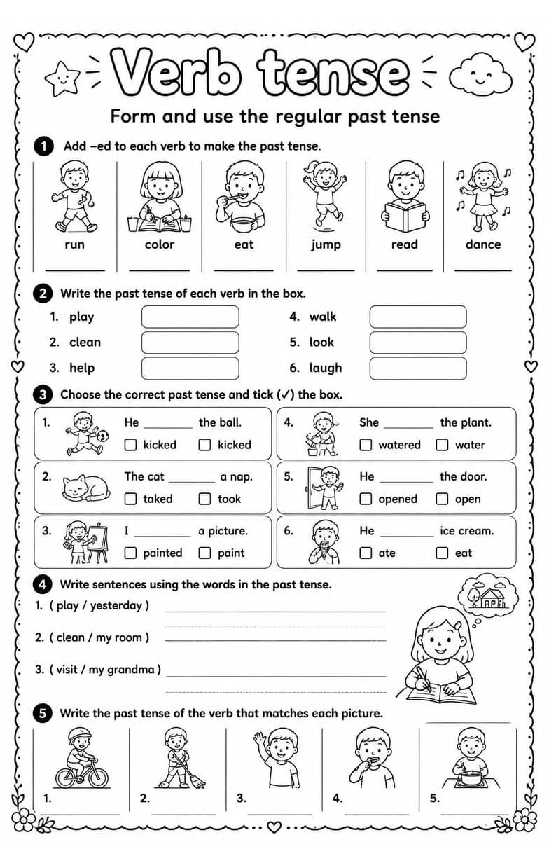 Form and use the regular past tense — free printable Grammar and mechanics English worksheet