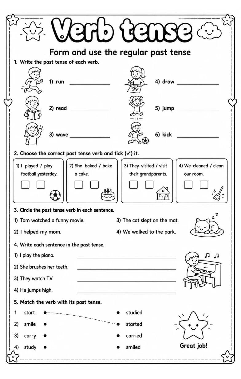 Form and use the regular past tense — free printable Grammar and mechanics English worksheet
