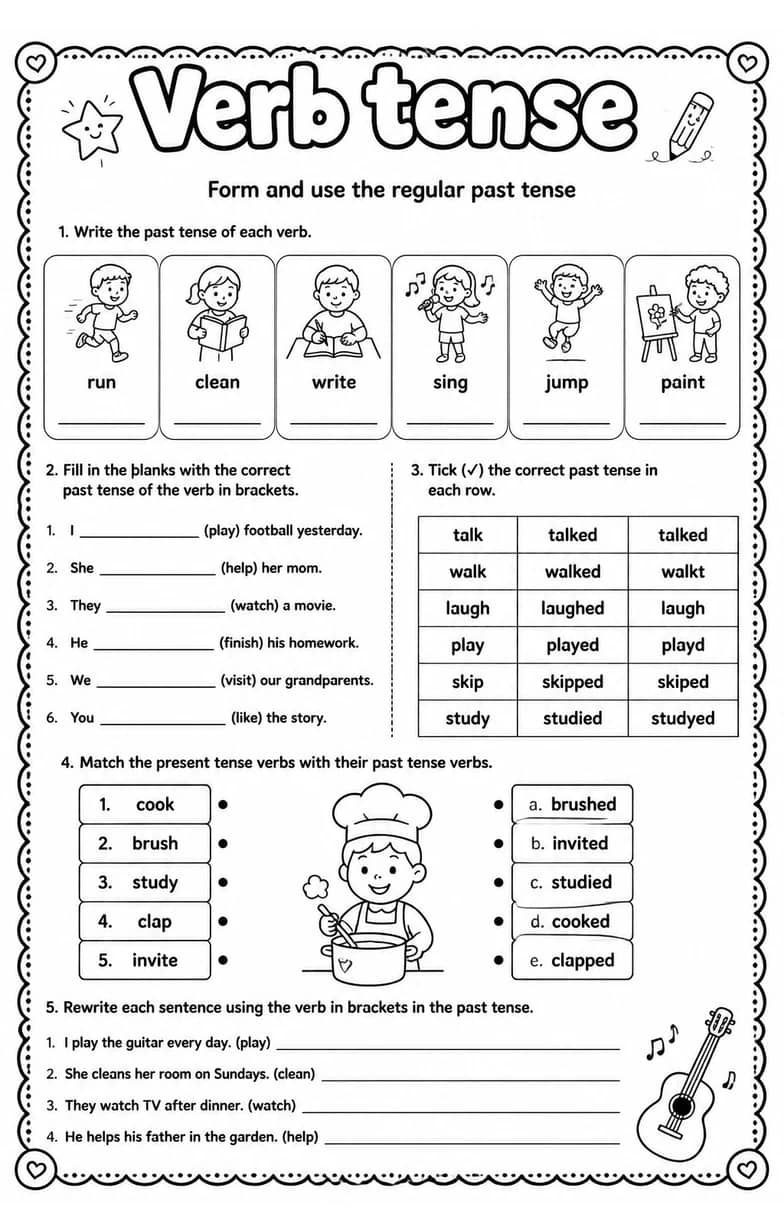 Form and use the regular past tense — free printable Grammar and mechanics English worksheet