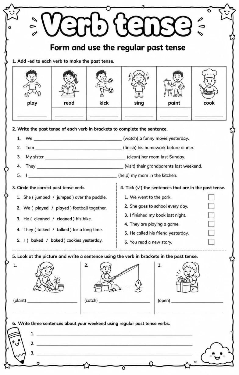 Form and use the regular past tense — free printable Grammar and mechanics English worksheet