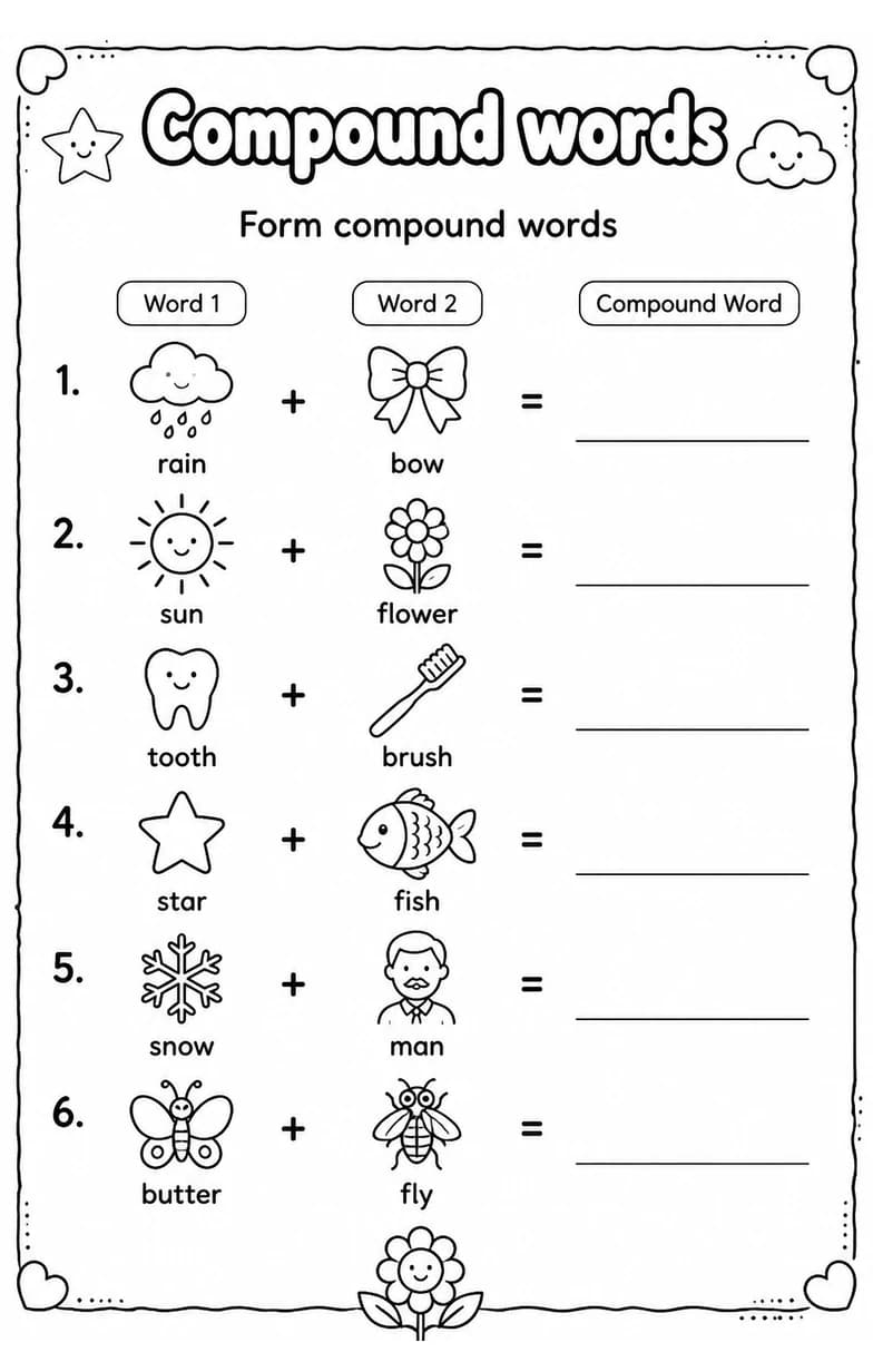 Form compound words — free printable Grade 2 English & Reading worksheet