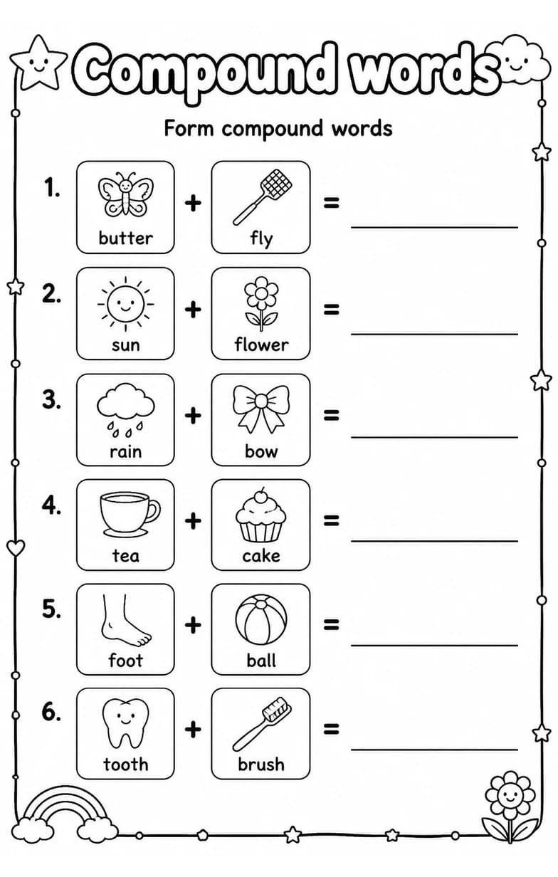 Form compound words — free printable Vocabulary English worksheet