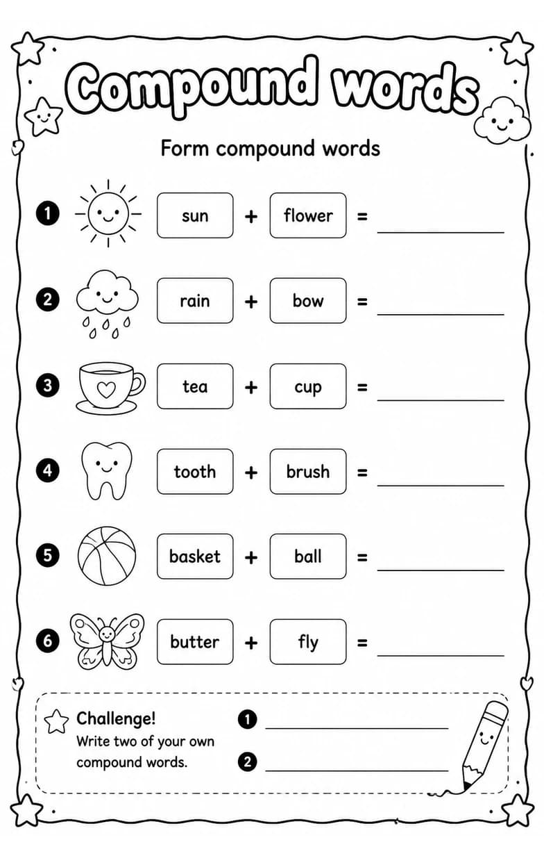 Form compound words — free printable Vocabulary English worksheet