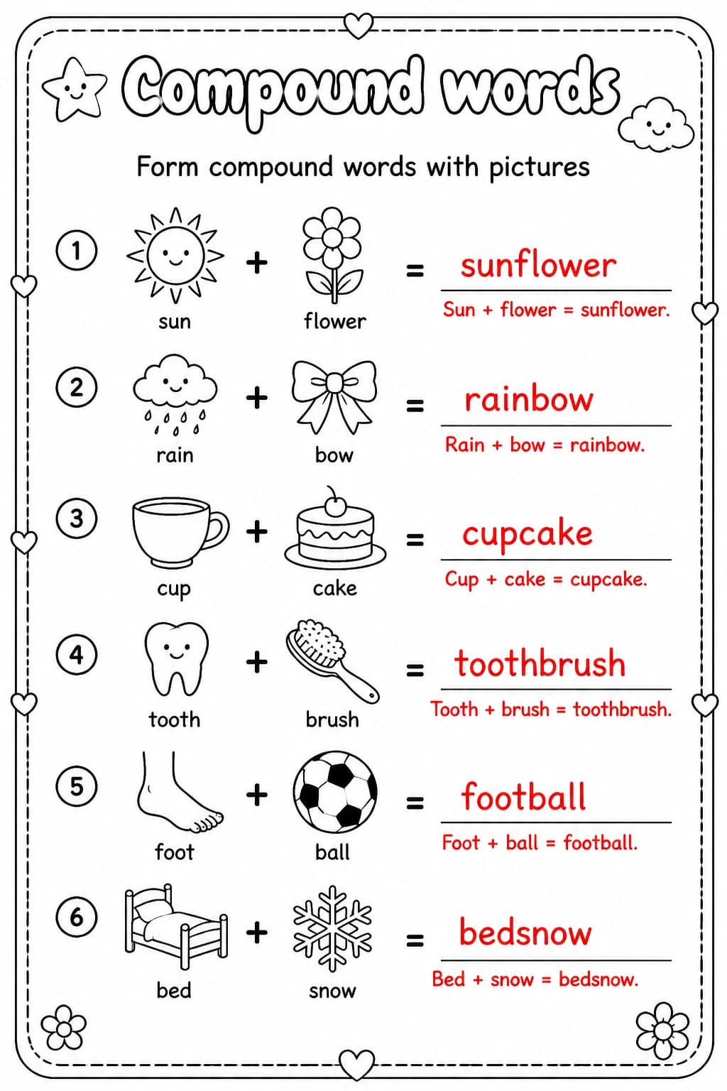 Answer key for Form compound words with pictures — free printable English & Reading worksheet