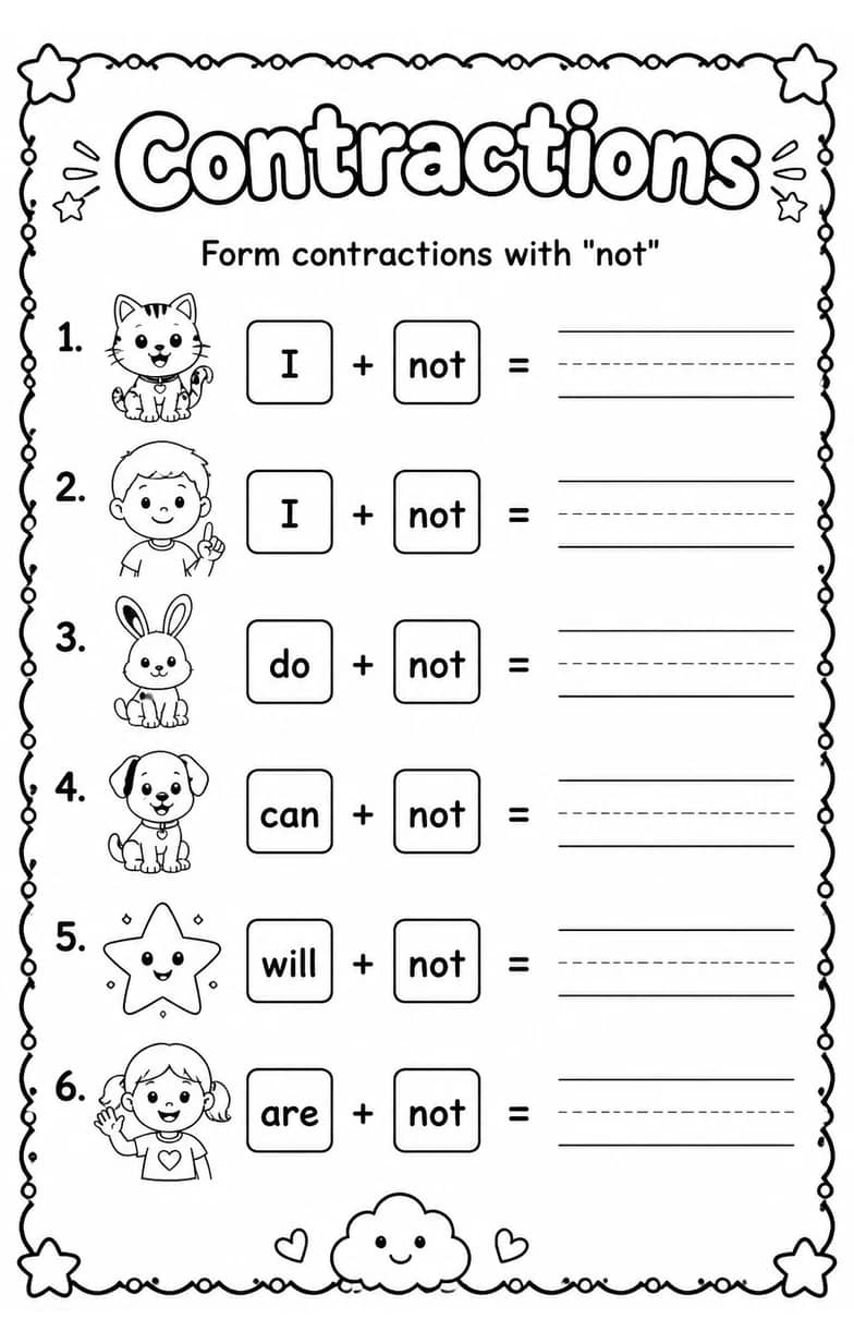 Form contractions with "not" — free printable Grammar and mechanics English worksheet