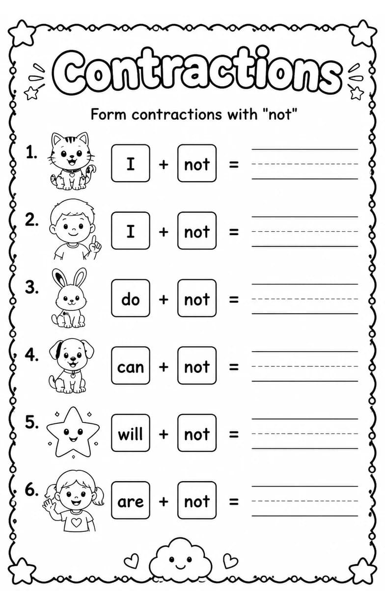 Form contractions with "not" — free printable Grammar and mechanics English worksheet