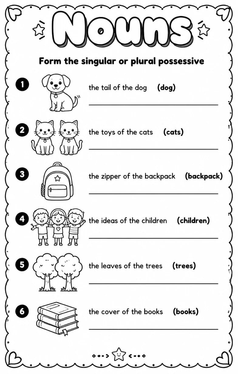 Form the singular or plural possessive — free printable Grammar and mechanics English worksheet