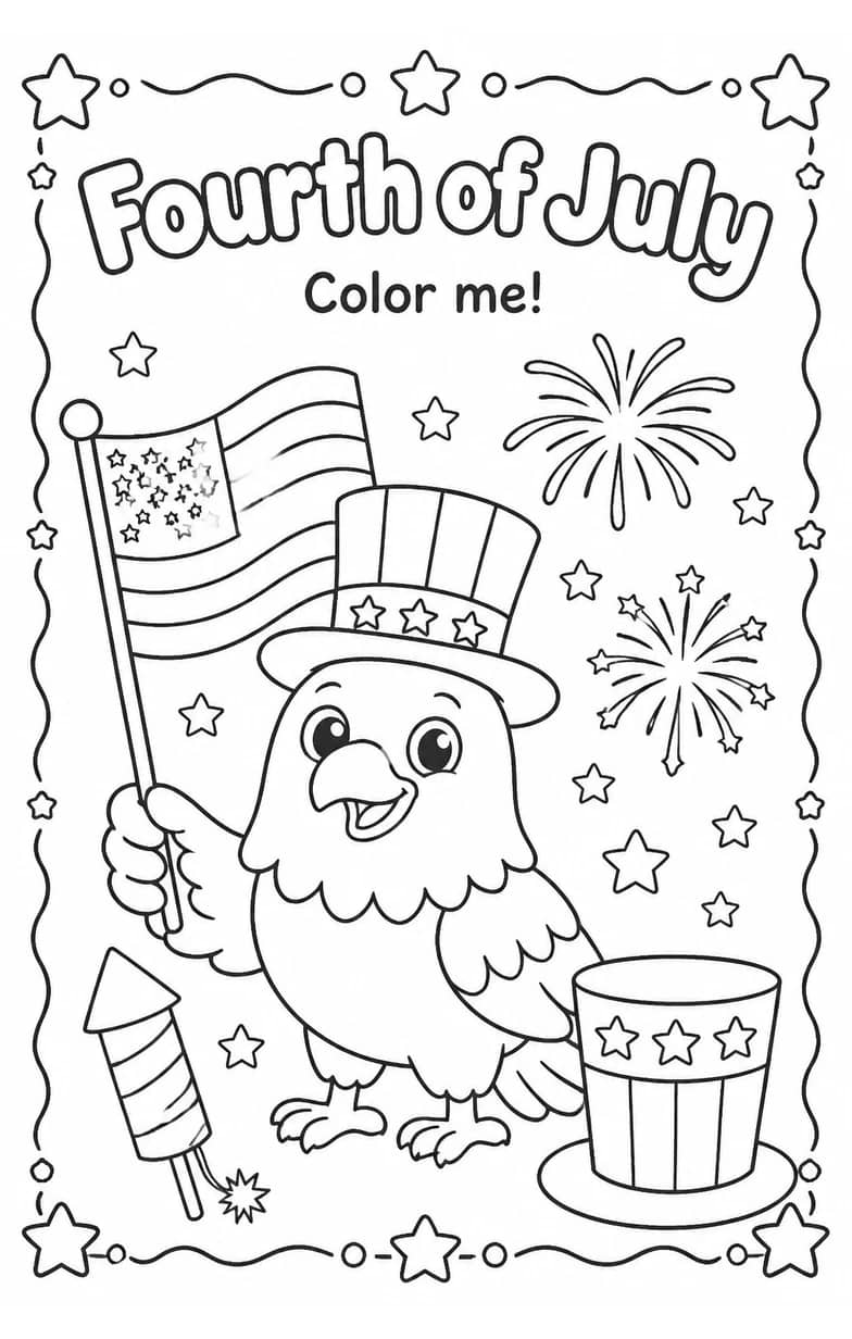 Fourth of July Coloring Pages — free printable Kindergarten Art worksheet