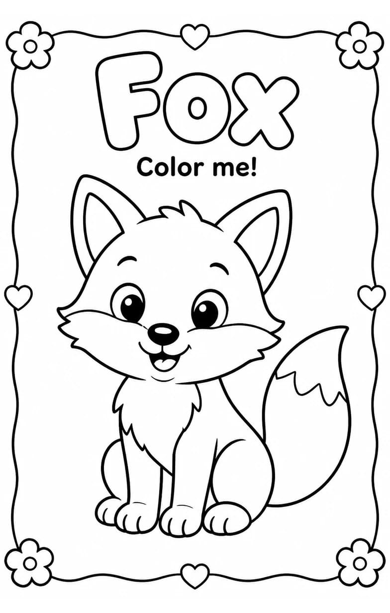 Fox Coloring Pages — free printable Kindergarten Art worksheet