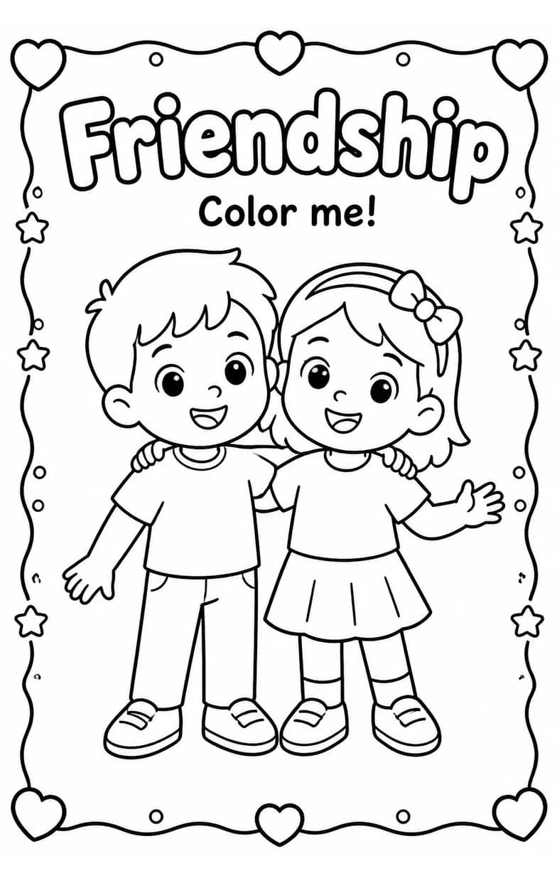 Friendship Coloring Pages — free printable Kindergarten Art worksheet