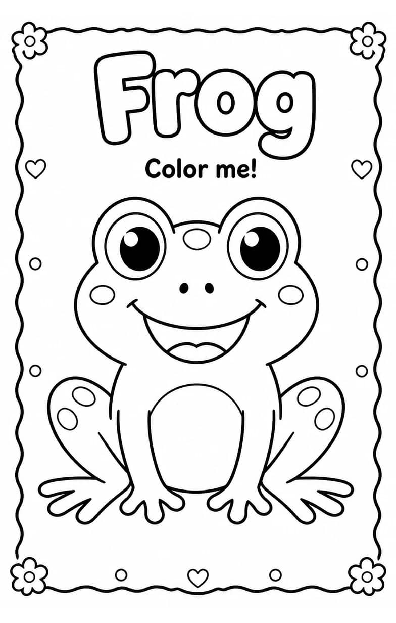 Frog Coloring Pages — free printable Kindergarten Art worksheet