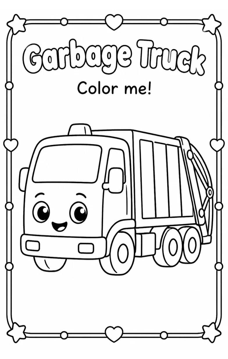 Garbage Truck Coloring Pages — free printable Kindergarten Art worksheet