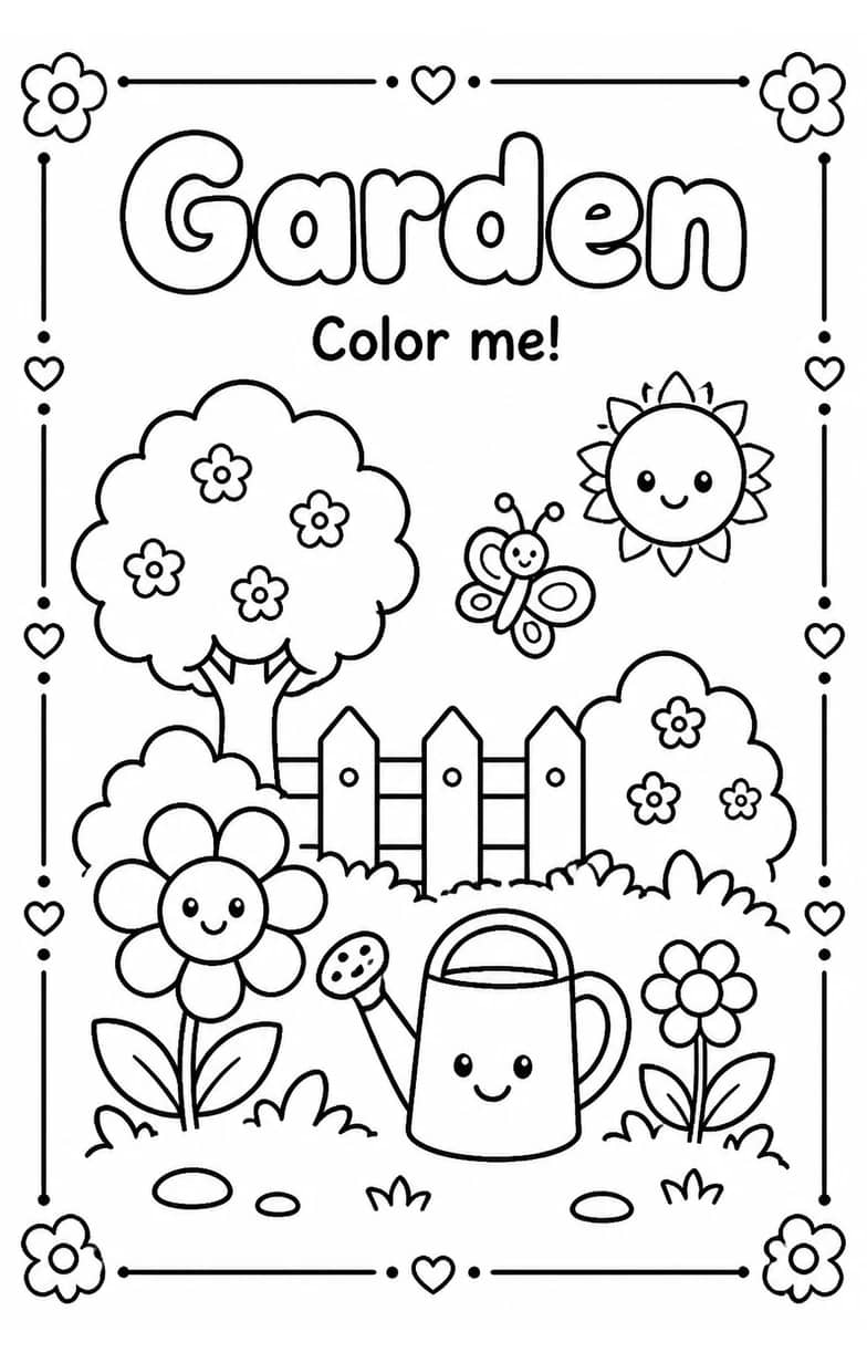 Garden Coloring Pages — free printable Kindergarten Art worksheet