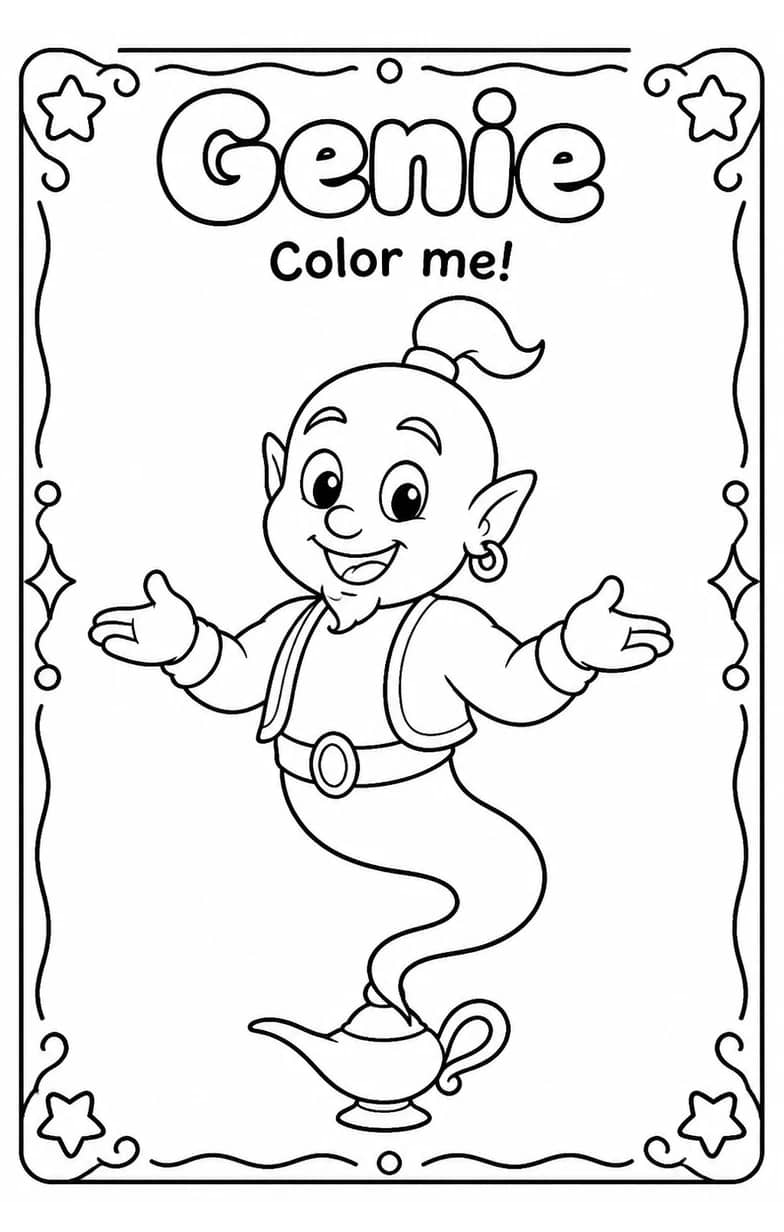 Genie Coloring Pages — free printable Kindergarten Art worksheet