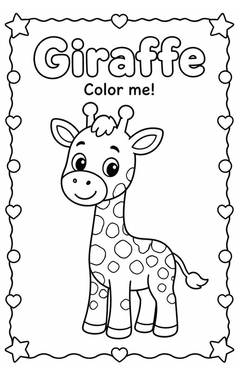 Giraffe Coloring Pages — free printable Kindergarten Art worksheet