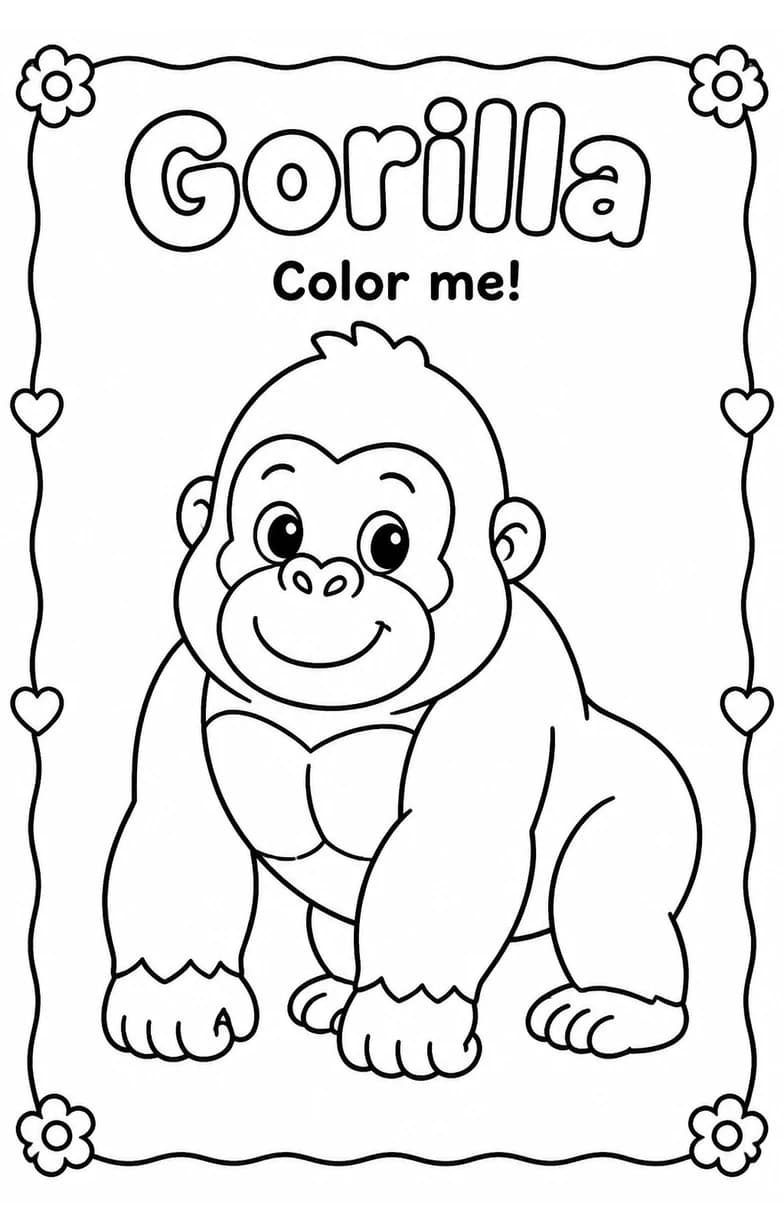 Gorilla Coloring Pages — free printable Kindergarten Art worksheet