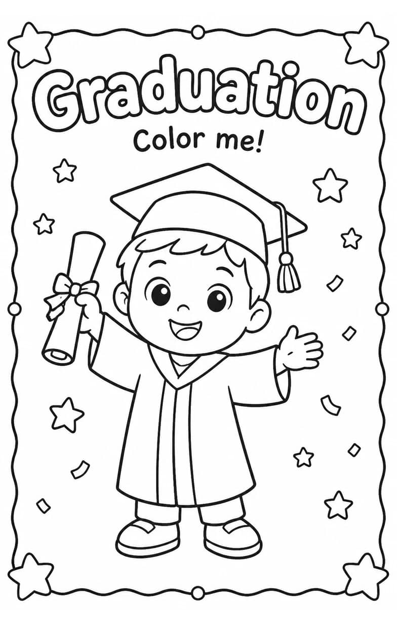 Graduation Coloring Pages — free printable Kindergarten Art worksheet