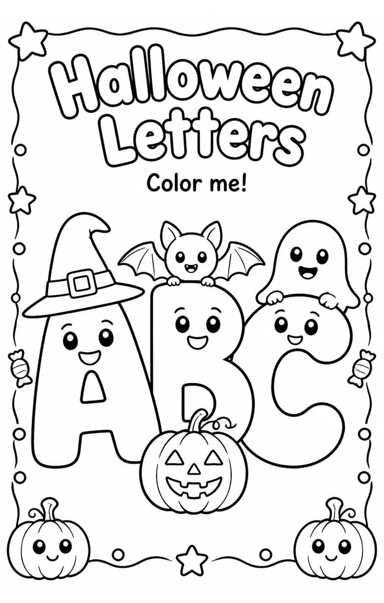 Halloween Letters Coloring Page — free printable Grade 1 English & Reading worksheet