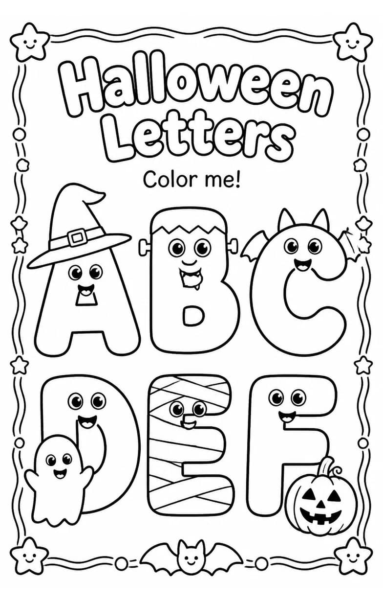 Halloween Letters Coloring Page — free printable Grade 2 English & Reading worksheet