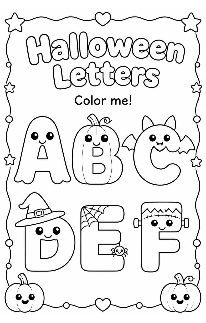 Halloween Letters Coloring Page — free printable Kindergarten English & Reading worksheet