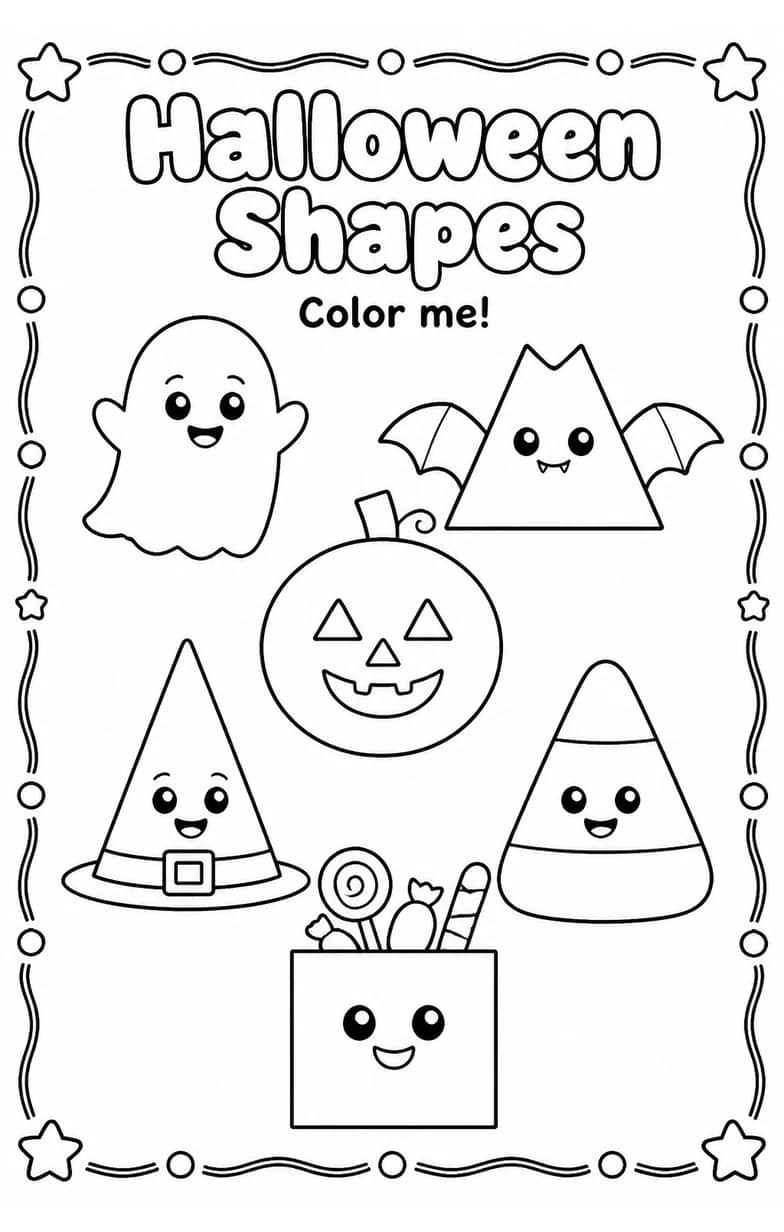 Halloween Shapes Coloring Page — free printable Preschool Math worksheet