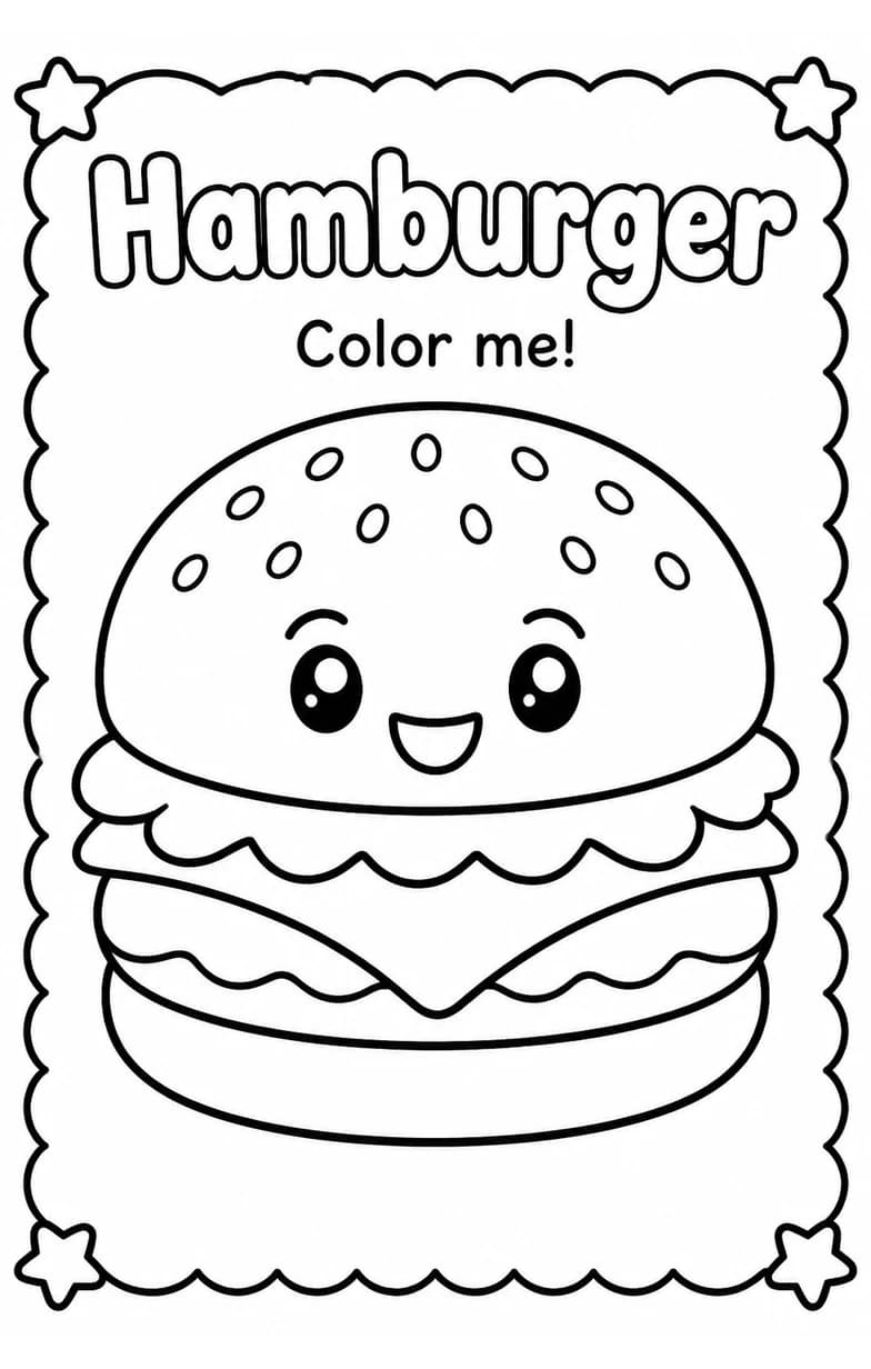 Hamburger Coloring Pages — free printable Kindergarten Art worksheet