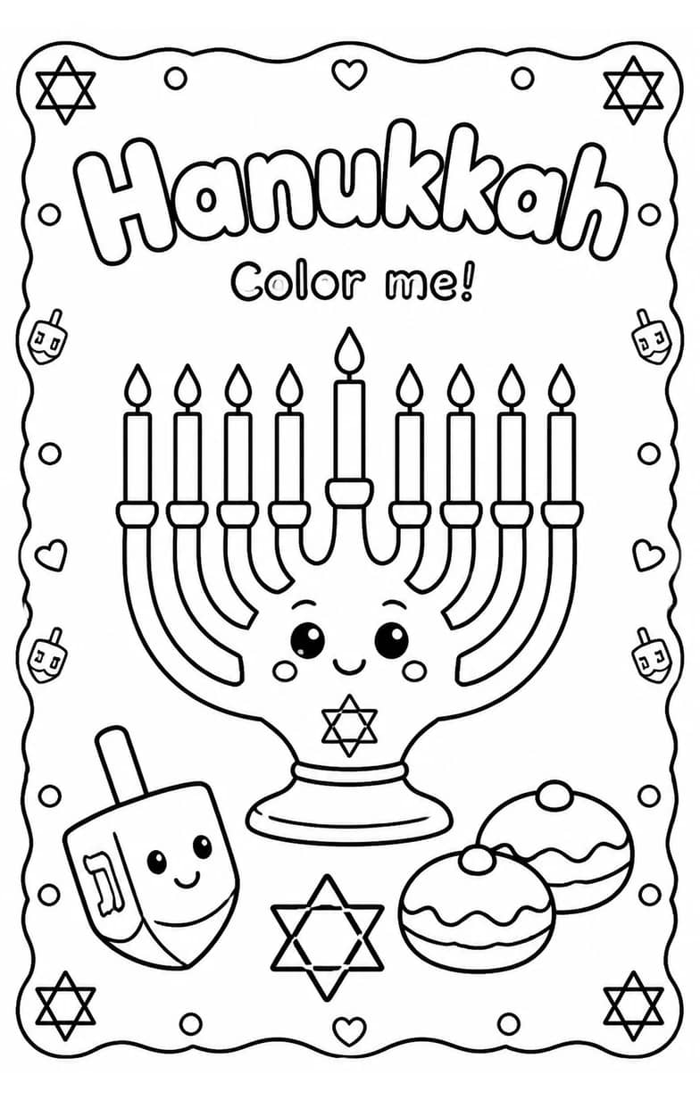 Hanukkah Coloring Pages — free printable Kindergarten Art worksheet