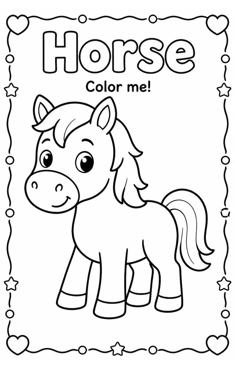 Horse Coloring Pages — free printable Kindergarten Art worksheet