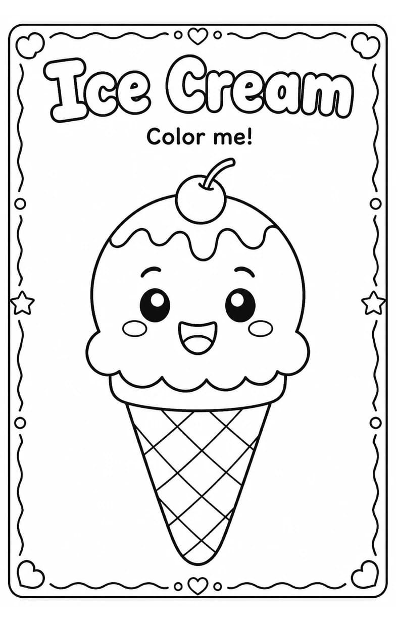 Ice Cream Coloring Pages — free printable Kindergarten Art worksheet