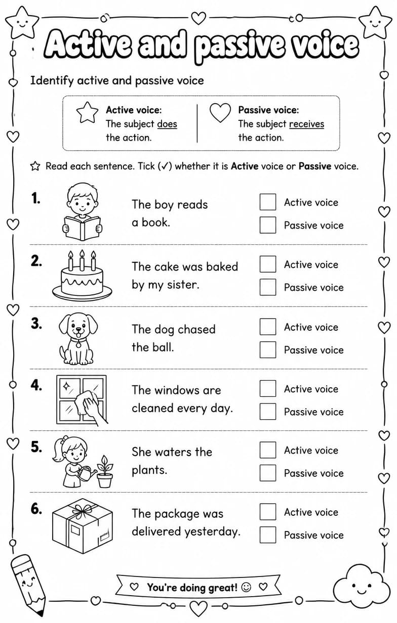 Identify active and passive voice — free printable Writing strategies English worksheet