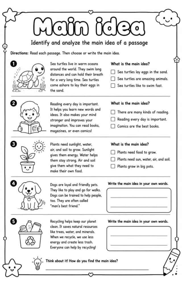 Identify and analyze the main idea of a passage