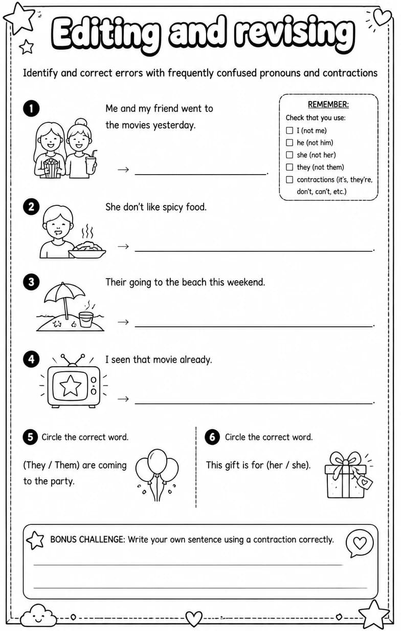 Identify and correct errors with frequently confused pronouns and contractions
