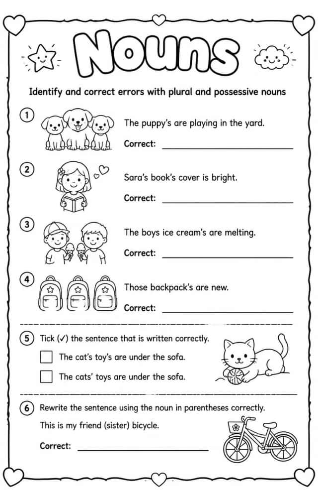 Identify and correct errors with plural and possessive nouns