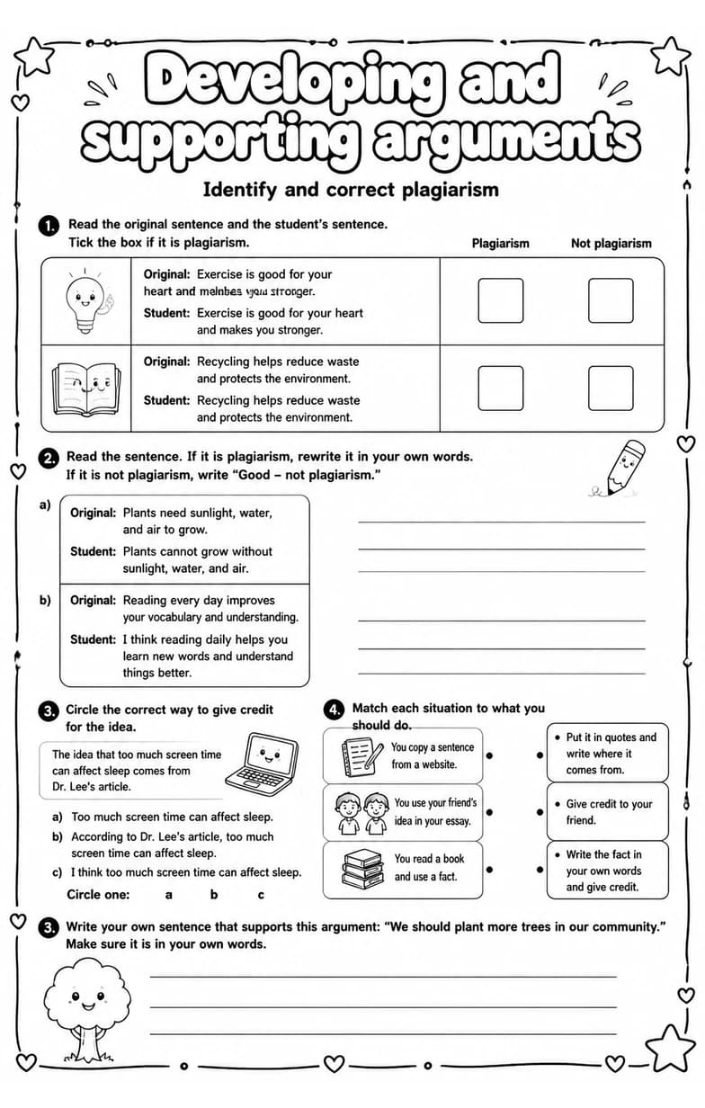 Identify and correct plagiarism — free printable Writing strategies English worksheet