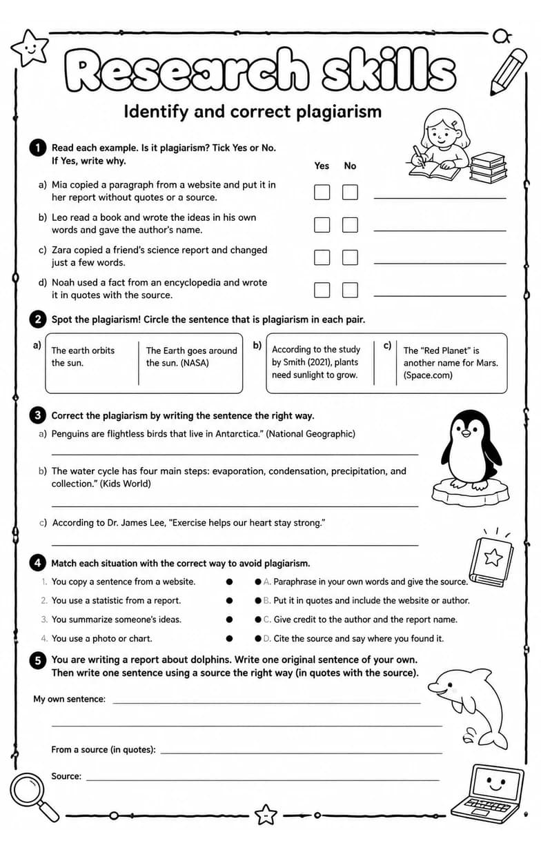 Identify and correct plagiarism — free printable Writing strategies English worksheet