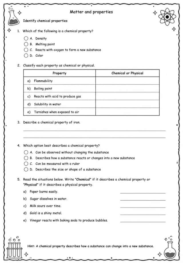 Identify chemical properties
