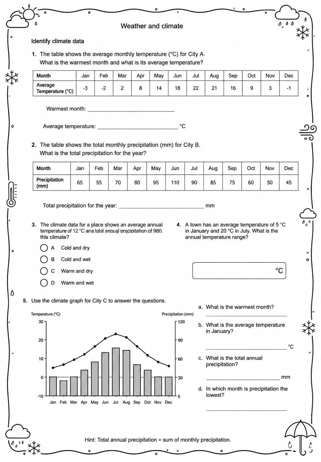 Identify climate data — free printable Middle School Science worksheet