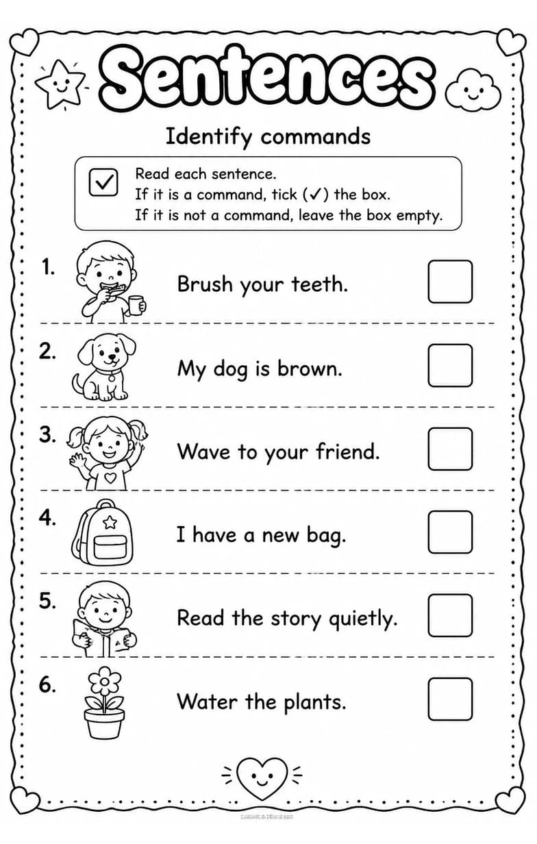 Identify commands — free printable Grammar and mechanics English worksheet