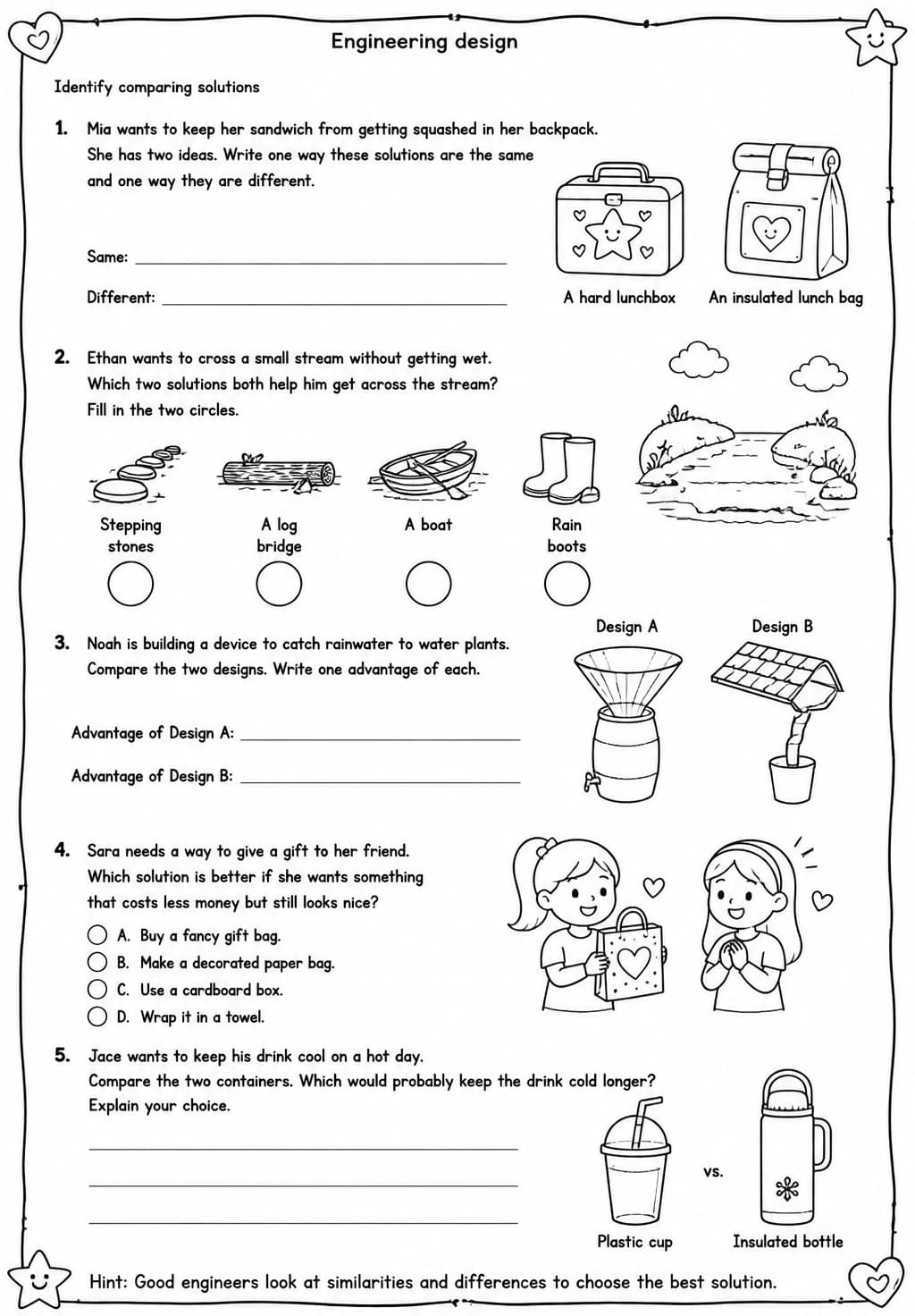 Identify comparing solutions — free printable Grade 3 Science worksheet