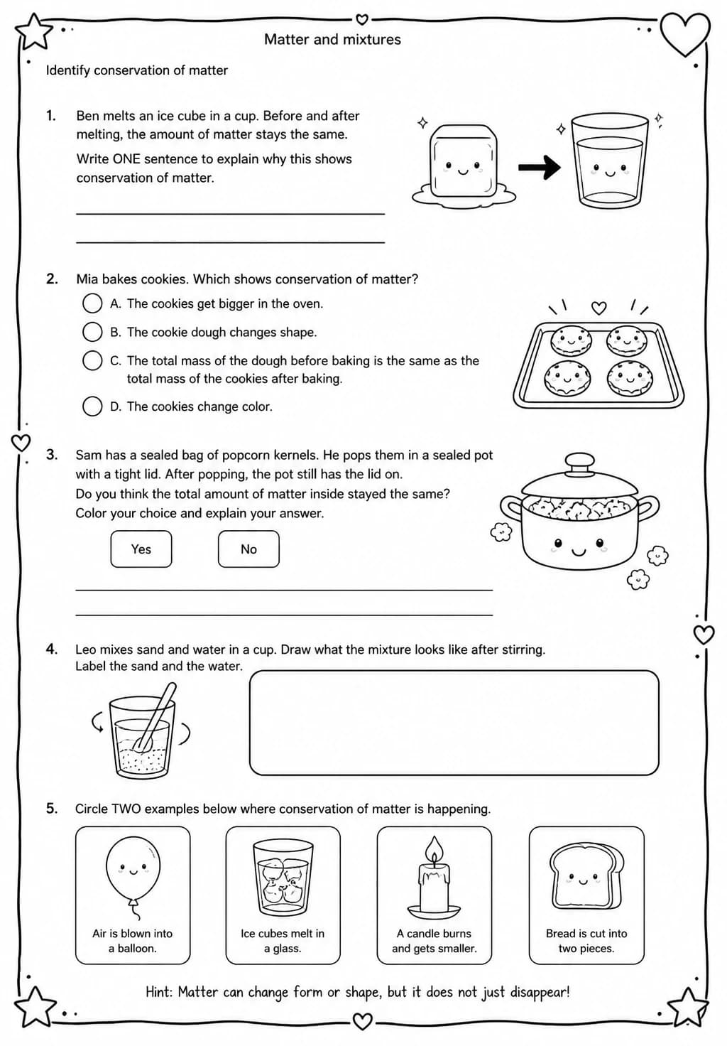 Identify conservation of matter — free printable Grade 4 Science worksheet