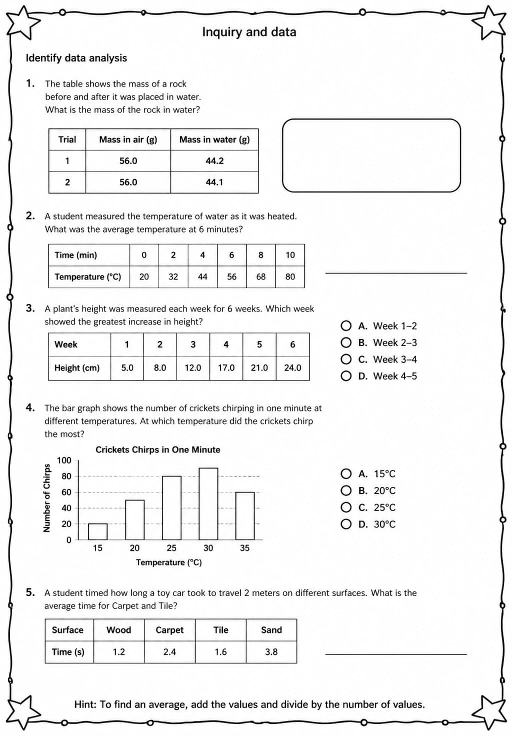 Identify data analysis — free printable Middle School Science worksheet