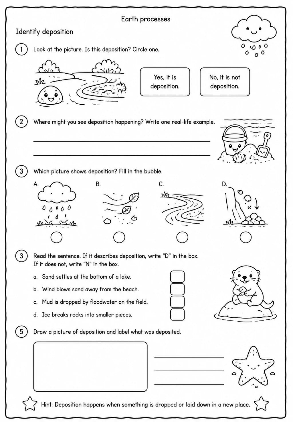 Identify deposition — free printable Grade 4 Science worksheet
