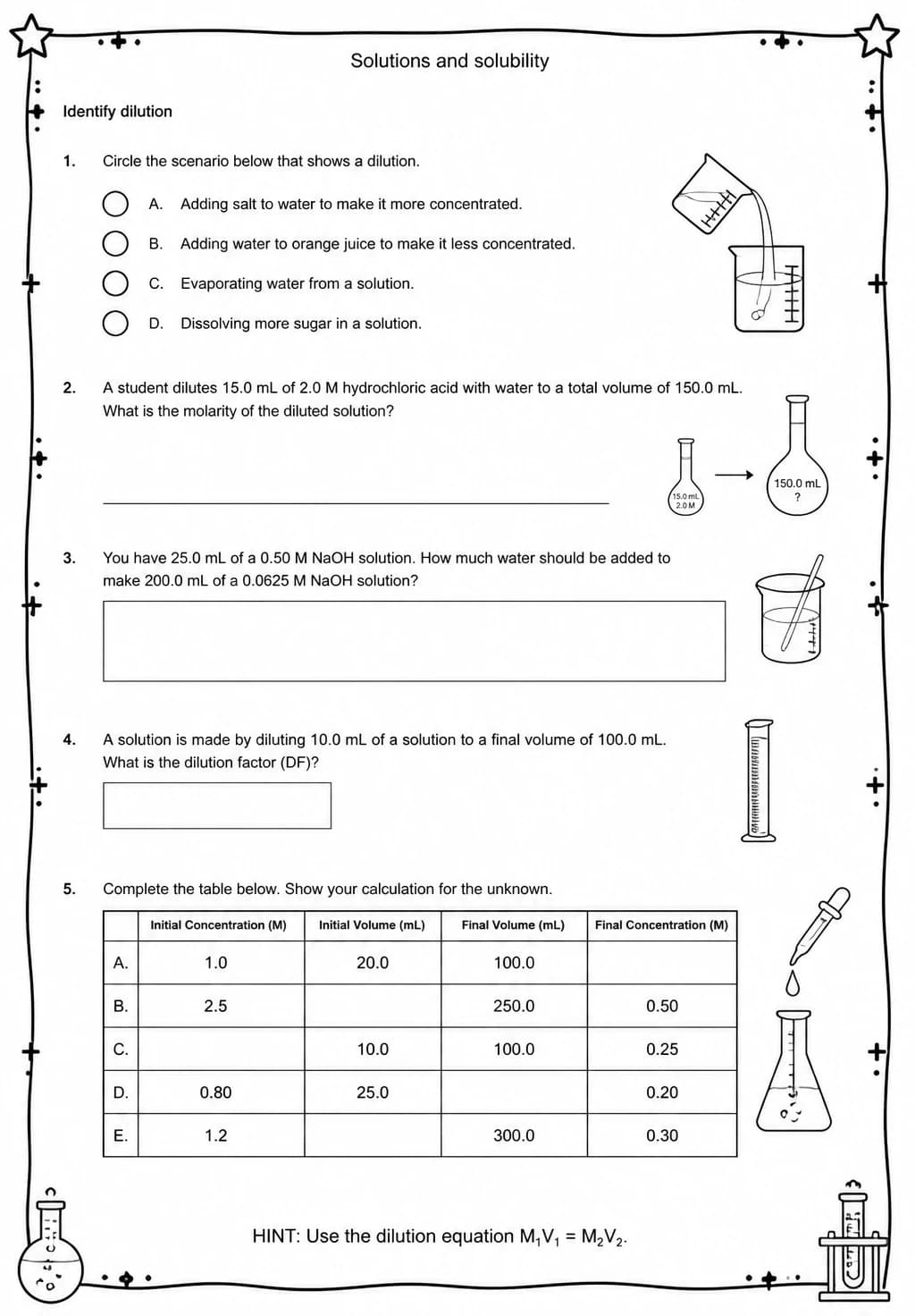 Identify dilution — free printable High School Science worksheet