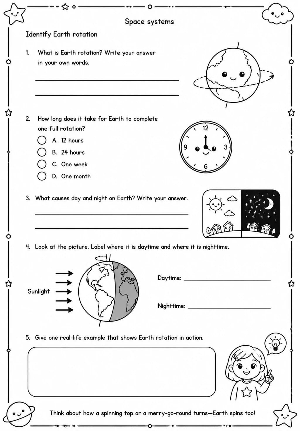 Identify Earth rotation — free printable Grade 4 Science worksheet