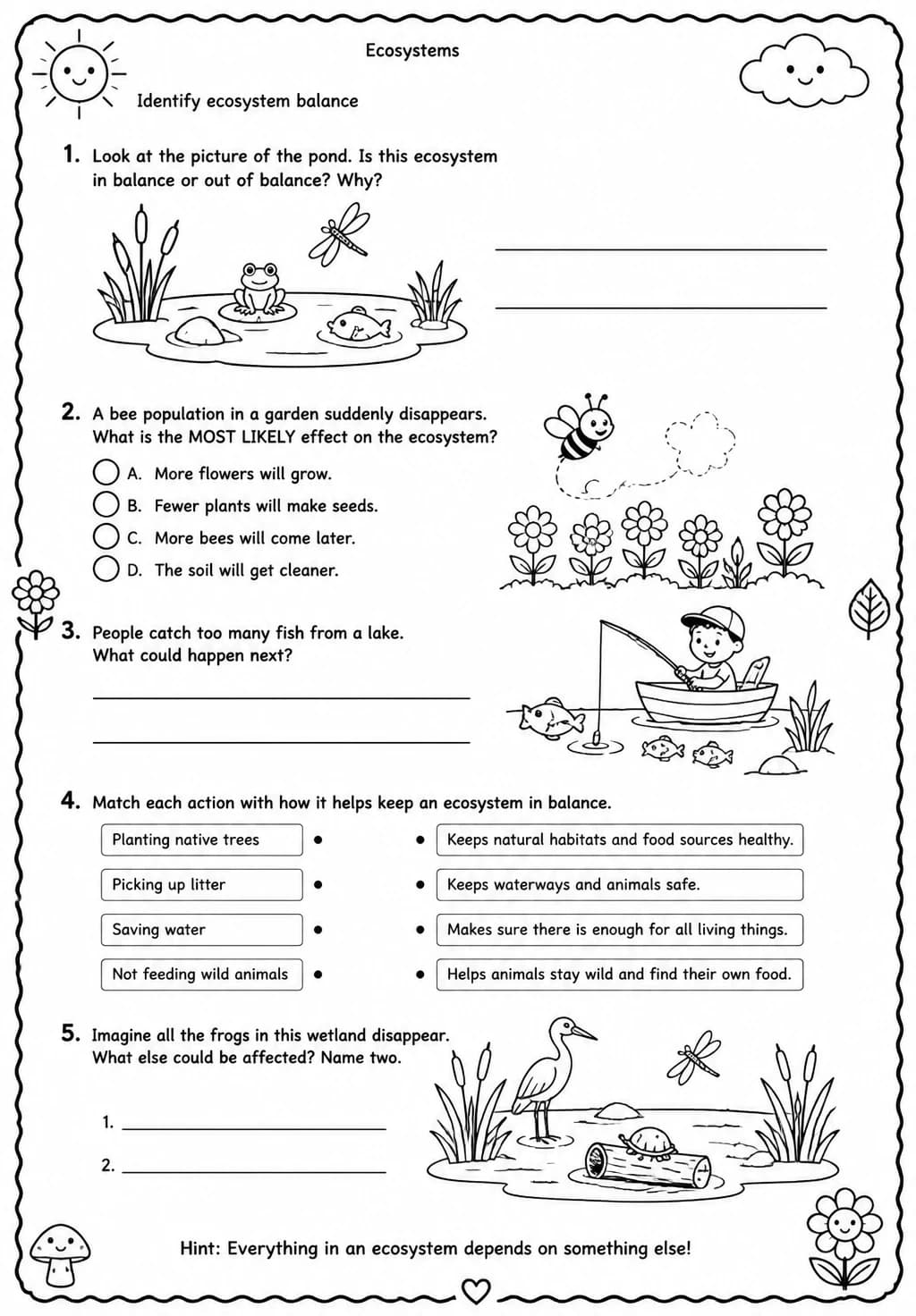 Identify ecosystem balance — free printable Grade 4 Science worksheet