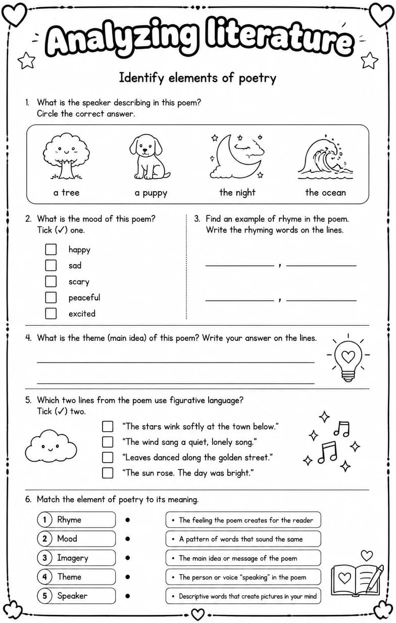 Identify elements of poetry — free printable Reading strategies English worksheet